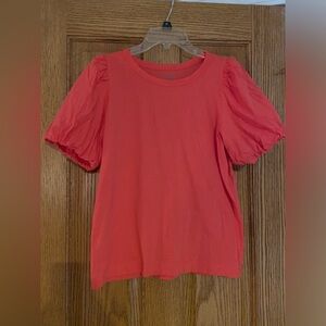LOFT SHORT BUBBLE SLEEVE TOP CORAL SIZE SMALL